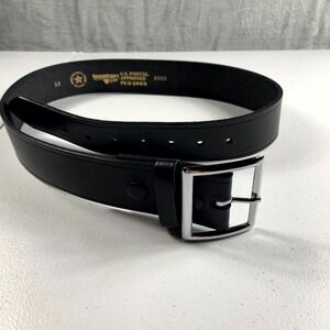 Boston Garrison Belt Men's 32 Black Plain Leather Silver Buckle 1.75" Wide #6605